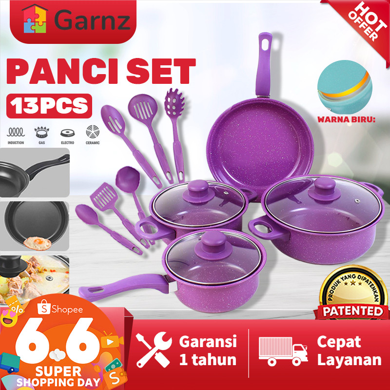 Cookware Panci Set 13 IN 1 Wajan Penggorengan Spatula Set Isi 13Pcs 1 Set Frypan Saucepan