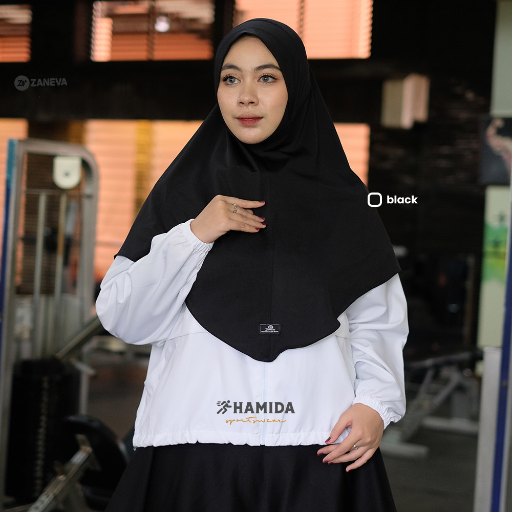 Hijab Sport Murah Wanita Kekinian / ZANEVA SPORTWEAR - Hamida Hijab Sport / Khimar Dagu Malay / Jilb
