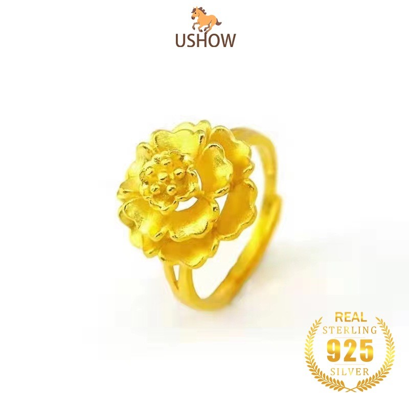 USHOW Cincin Bunga Emas Untuk Perhiasan Wanita