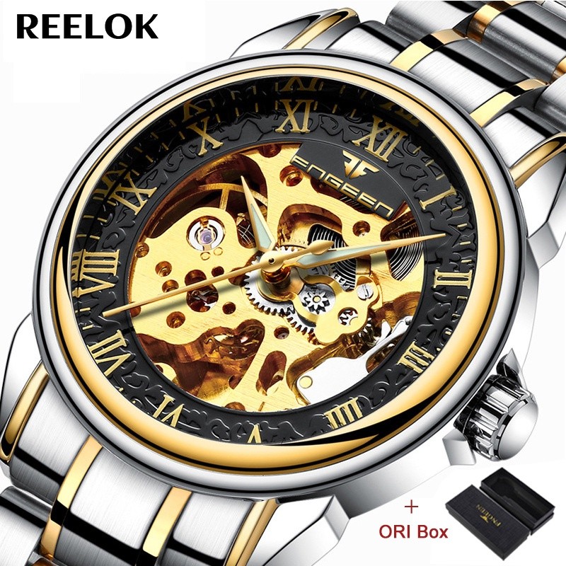 FNGEEN 8866 Mekanik Otomatis Jam Tangan Pria Luxury Stainless Steel Original Anti Air Automatic Watc