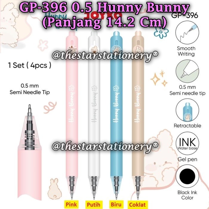 

(1 Pak/12) GROSIR Gelpen JOYKO GP-396 Hunny Bunny Hitam 0.5 mm Gel Pen Pulpen Joyko GP-396 (Pak/12)