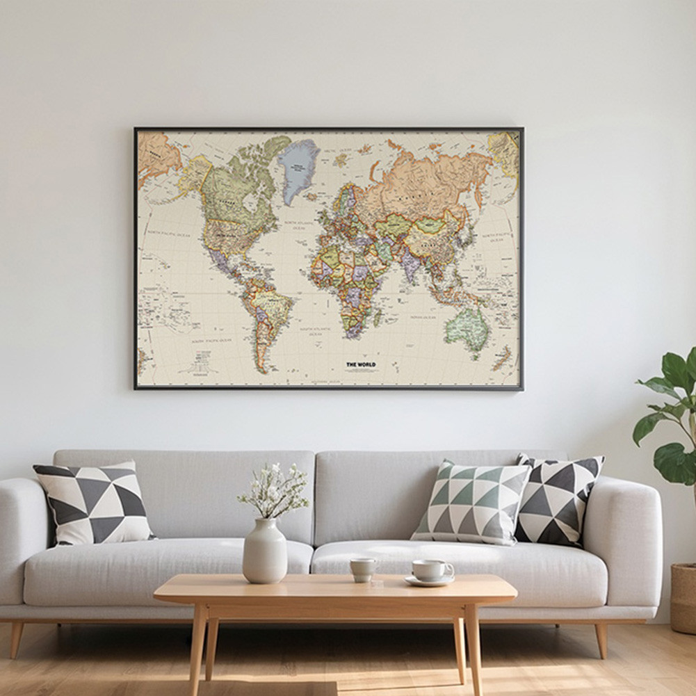 

Unframed World Map Non-woven Fabric Background Poster Office Decor Decorative Hanging Picture School Supplies 100x70cm