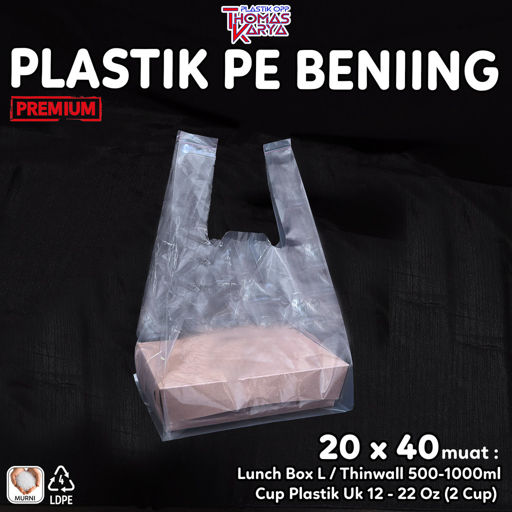 Kresek PE Bening 20x40 isi 28pcs Plastik Transparan PEX Thinwall 1500ml / Lunch Box M / Dus Snack
