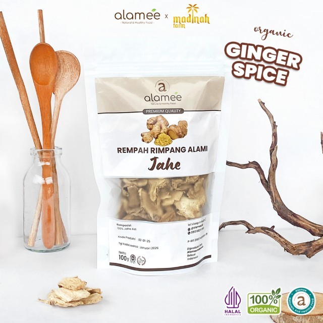 

ALAMEE Jahe Kering Iris Dried Ginger Rempah Rimpang Organik Alami Bumbu Masakan Masak Organic 100g madinah