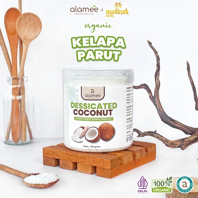 

ALAMEE Dessicate Coconut Kelapa Parut Kering Coconut Flakes Topping Kue Kelapa Kering 200gr madinah