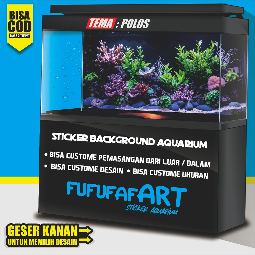 stiker setiker sticker wallpaper background aquarium belakang 3d tema gambar akar  3d CJ