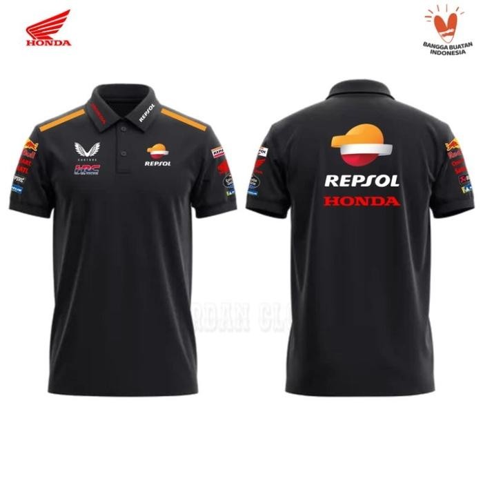 Polo Shirt Tshirt Kaos Kerah Team Balap REPSOL Honda MotoGP Kaos Motor Kaos Big Size MotoGP - Hitam,