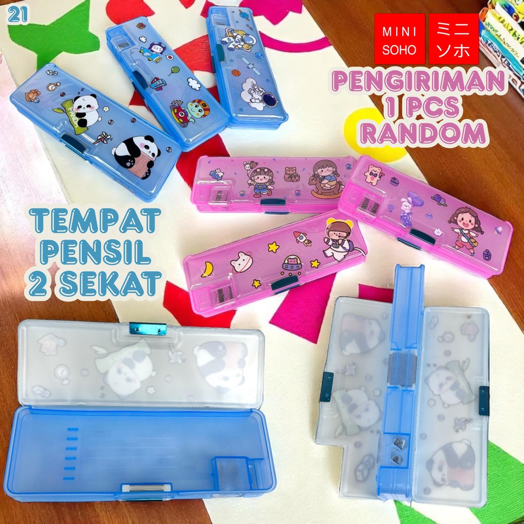 

Tempat Pensil Magnet Karakter 2 Sisi Kotak Pensil Dengan Rautan Mini Alat Tulis Multifungsi