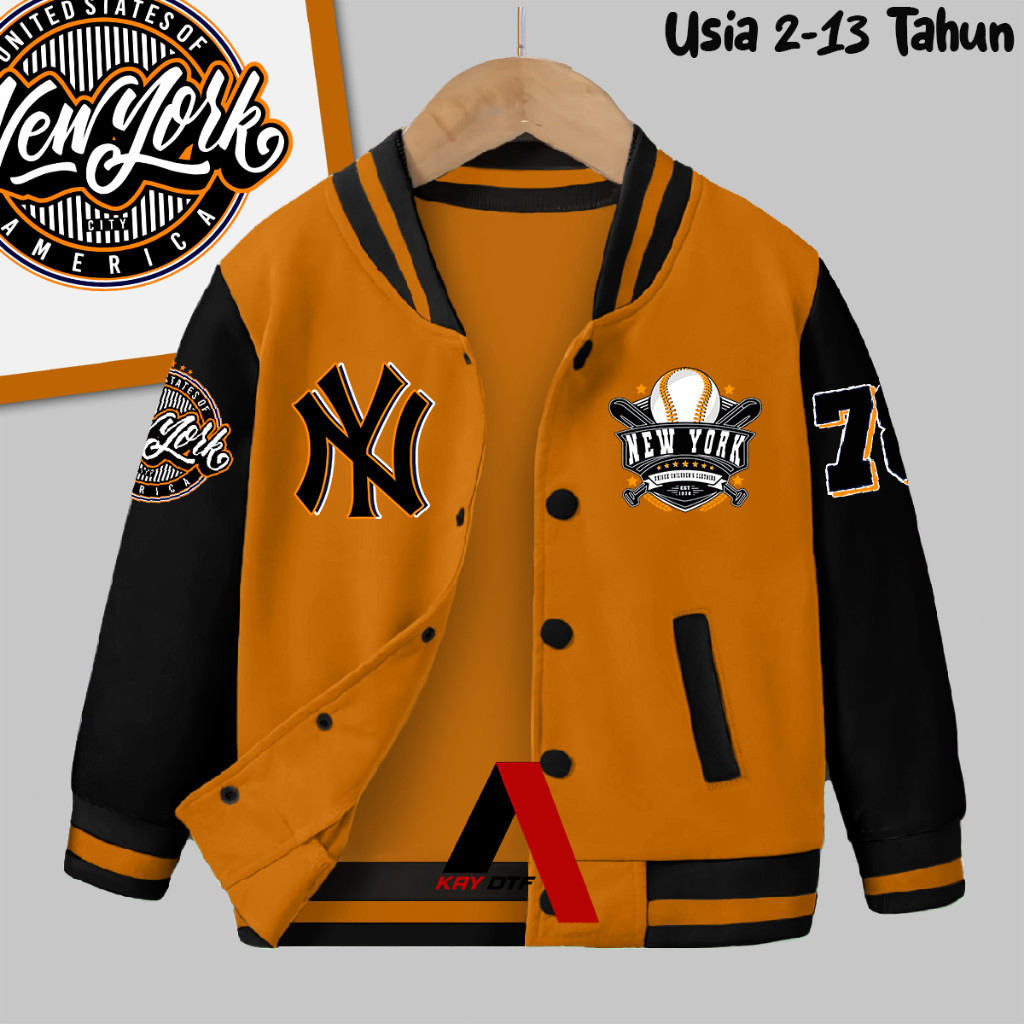 Jaket Varsity Anak Logo NY Baseball Laki Laki Perempuan Usia 2 - 13  Tahun Jacket Unisex Terbaru/Ter