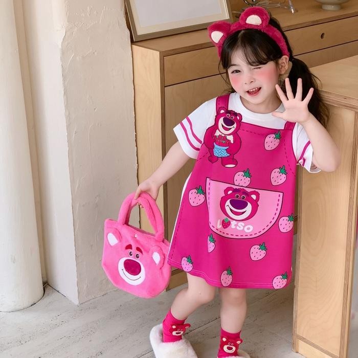 [PRINCESS KESLI ] 1-9 Tahun Gaun T-skirt tiga warna kartun dopamin Rok Kelinci Judy Beruang Stroberi