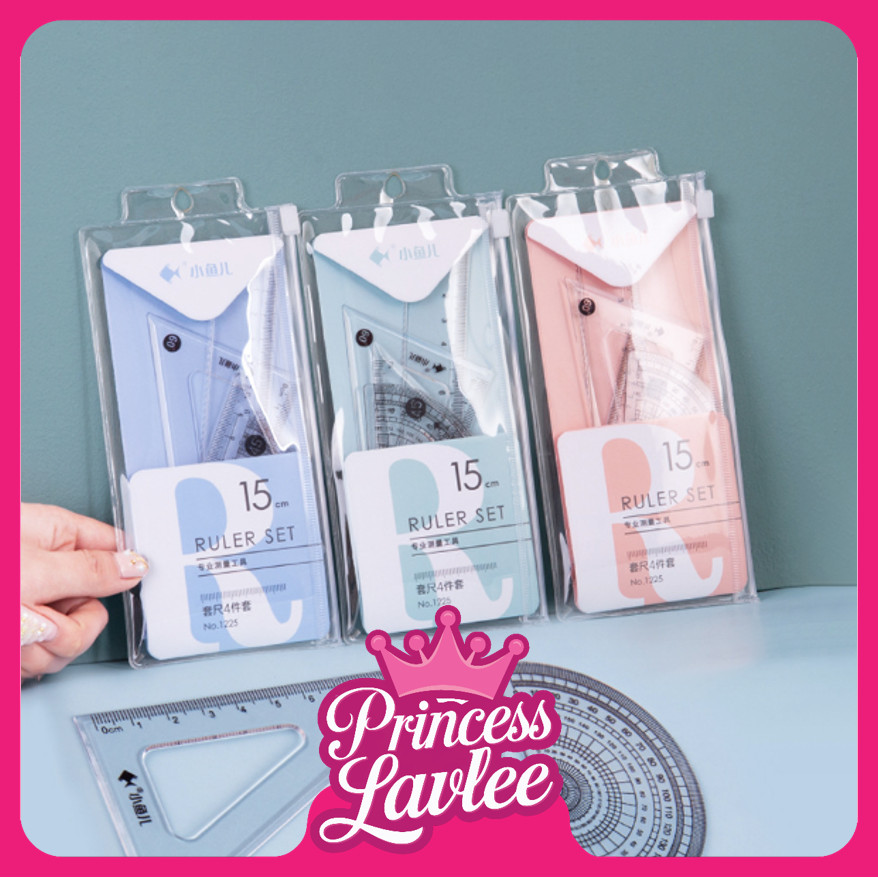 

PL S6135 Penggaris Set 4 In 1 Perlengkapan Sekolah Ruller Set Transparant Penggaris Bening Polos