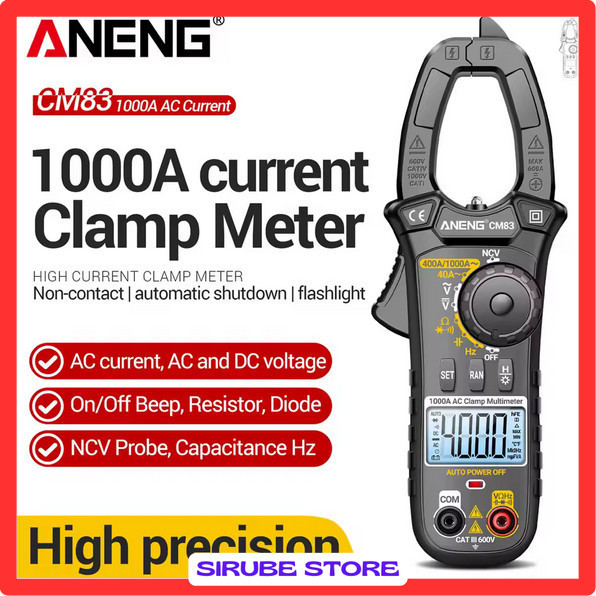 ANENG Clamp Meter Digital Multimeter Multitester LCD Flashlight 1000A - CM83