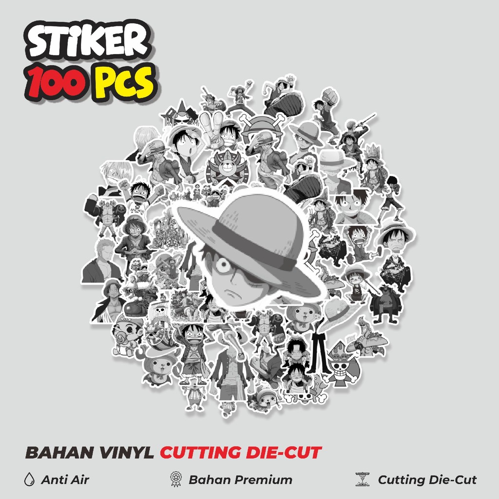 

Terbaru! 50 pcs Stiker Anime One Piece B&W Dekorasi Lucu Kreatif untuk Notebook, Skateboard, HP