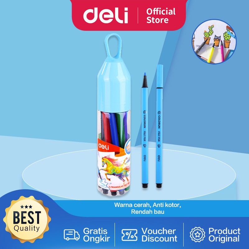 

Deli Spidol Warna 1.0mm 12/24/36 Warna Mudah dihapus dengan di cuci untuk penggunaan EC10536