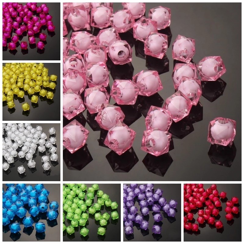 

Wholesale 8/10/12mm Transparent Square Acrylic Faceted Bead In A Bead Beads Jewellery Children Diy Toys Beads