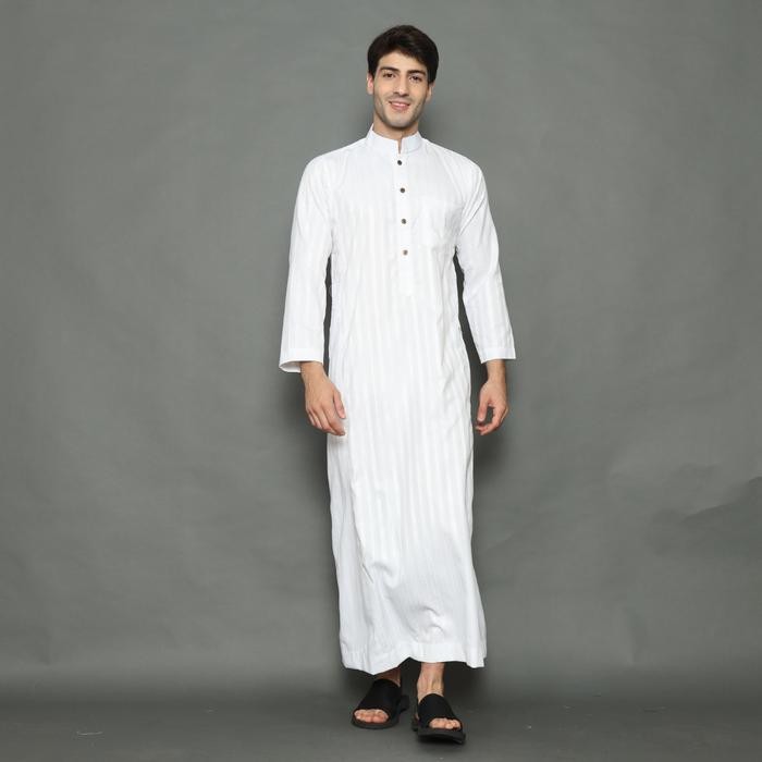 Rev Jubah Pria Gamis  Katun Muslim Thobe Motif Salur Remaja &  Dewasa - Gamis Salur Zigzag, M