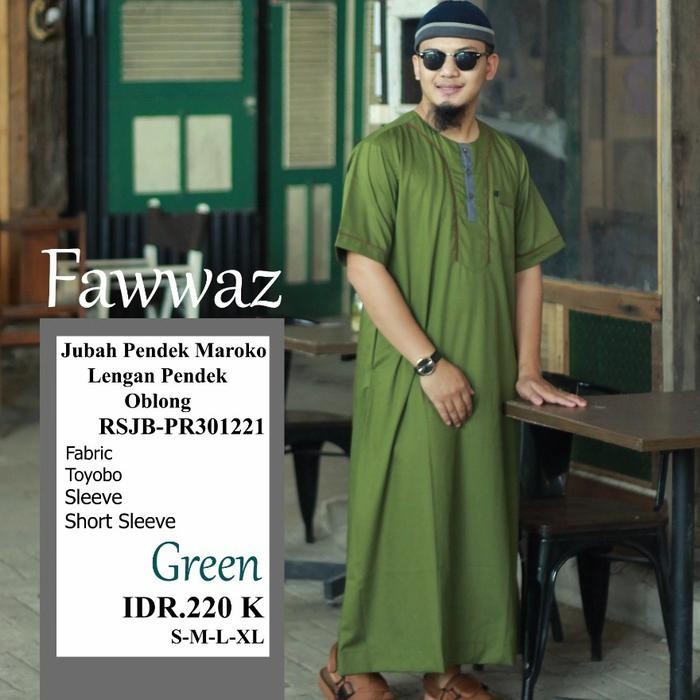 jubah pria maroko lengan pendek krah oblong Al amwa premium - green, S
