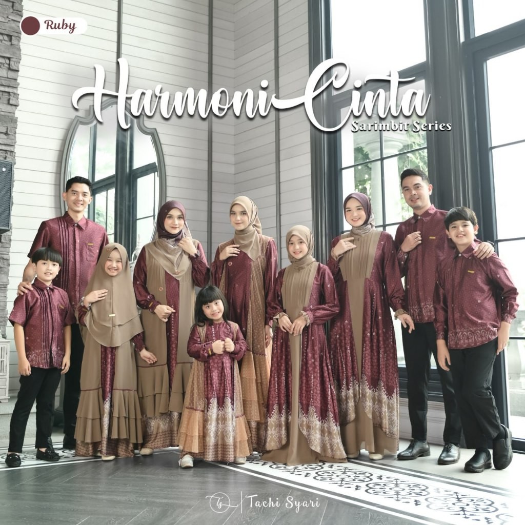 Tachi Syari Harmoni Cinta Family Set Motif Etnik Baju Muslim Seragam Acara - Ruby