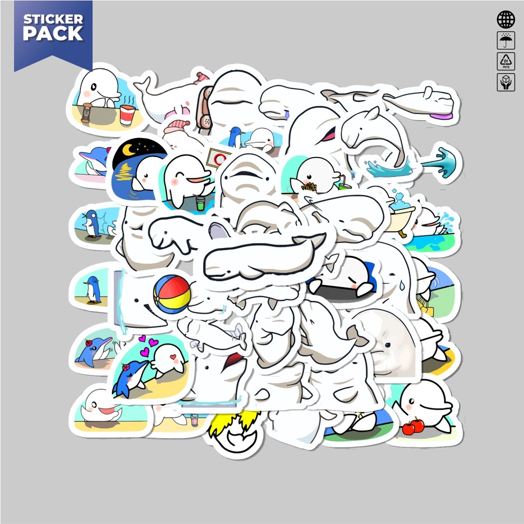 

[100PCS]Stiker Pack Hewan Beluga Aesthetic Vinyl Anti Air Dekorasi Sticker Laptop Buku Journal Koper Helm Casing HP Gitar Helm Skateboard