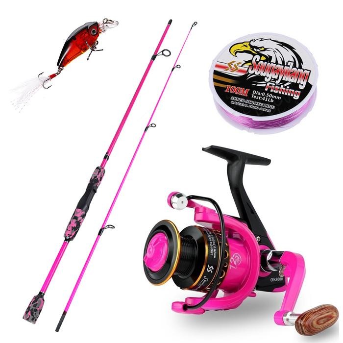 Sougayilang set 1.8M Joran Pancing  Serat Kaca Pegangan dan EVA Gulungan Pancing Putar 12BB Rasio Ke