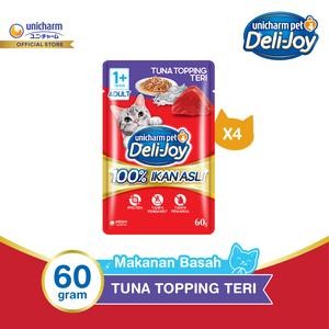 Deli-Joy Makanan Kucing Basah Pouch Adult Tuna Topping Teri 60g - 4 Packs