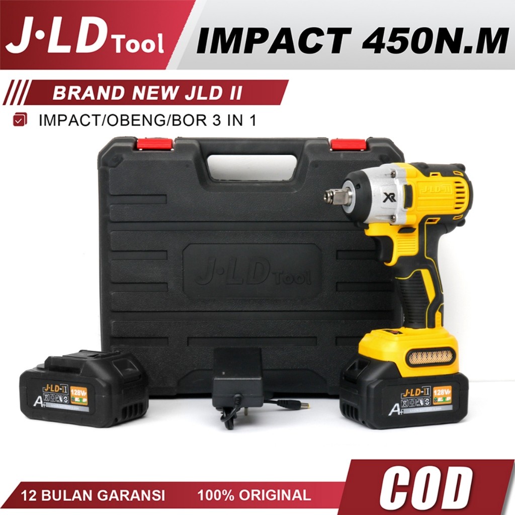 JLD 450N.m Impact Wrench Cordless Brand New Variable Speeds 128Vf Baru JLD II Murah Promo Impact Bat