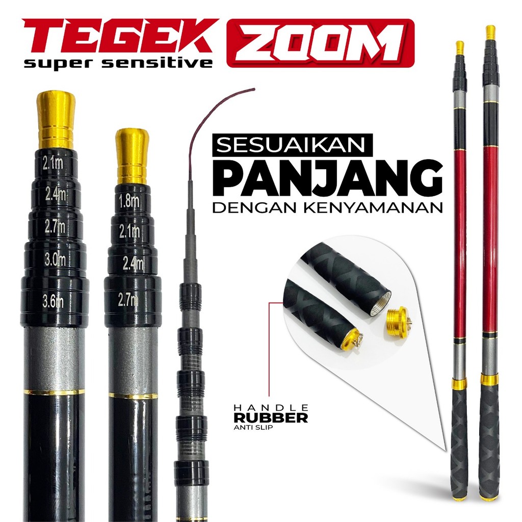 Tegek Zoom Ukuran 180-360 Joran Pancing Antena Bahan Carbon Gloss Ceramic Coating Joran Tegek Zoom T