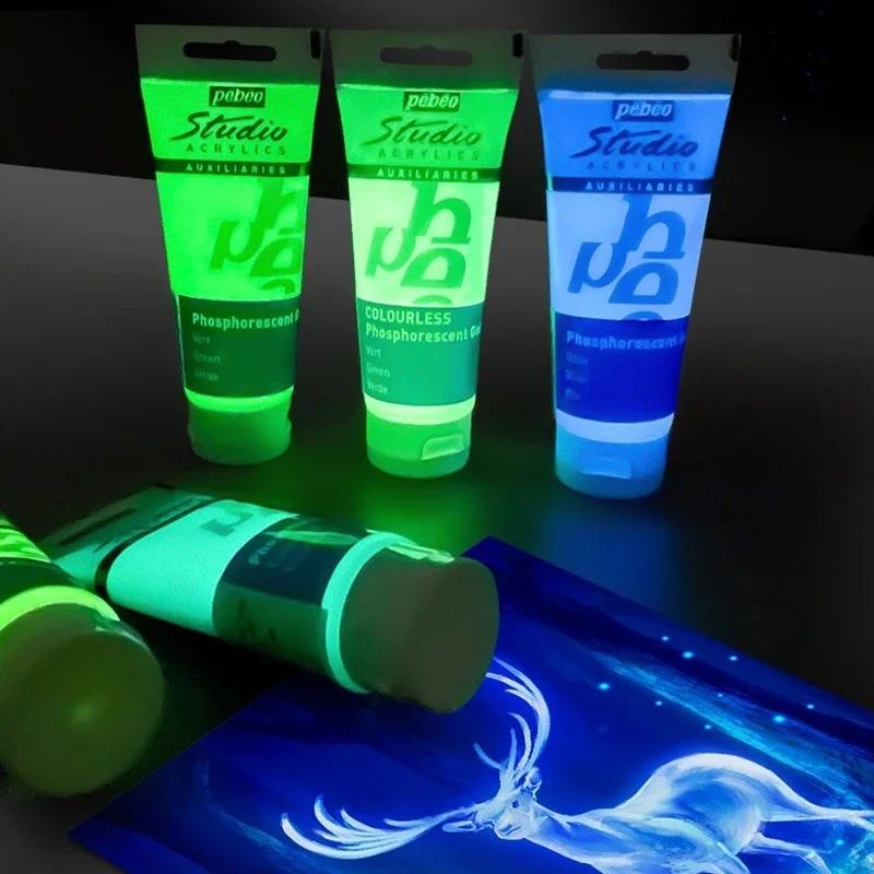

100ml Fluorescent Pigment Long-Lasting Luminous Paints Auto Glow Glow In Dark Acrylic Paints For Canvas, Rock, Wood Art Supplies