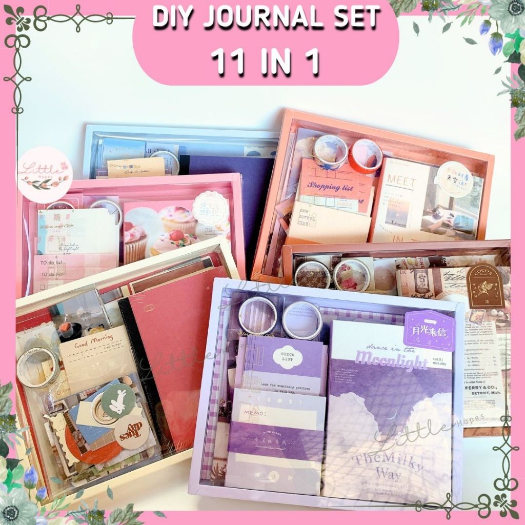 

Gift Box 155 Pcs A6 DIY Journal Set 11 in 1 Hadiah Murah Unik Vintage Scrapbook Cod Lucu