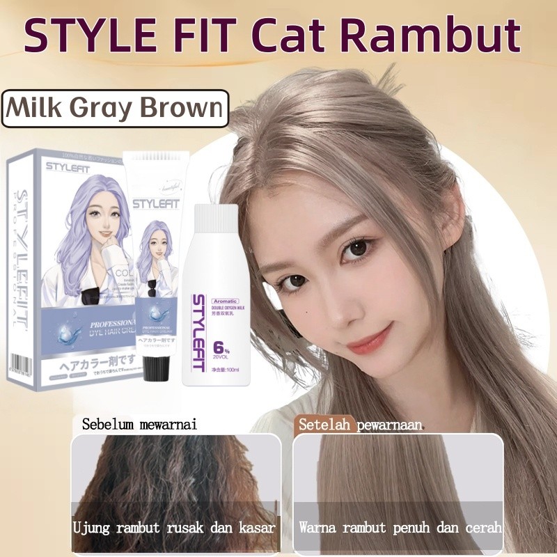 STYLE FIT Long-lasting Pewarna Rambut Ash Brown Hair Color 200ml Cat Rambut Tanpa Bleaching(hair col