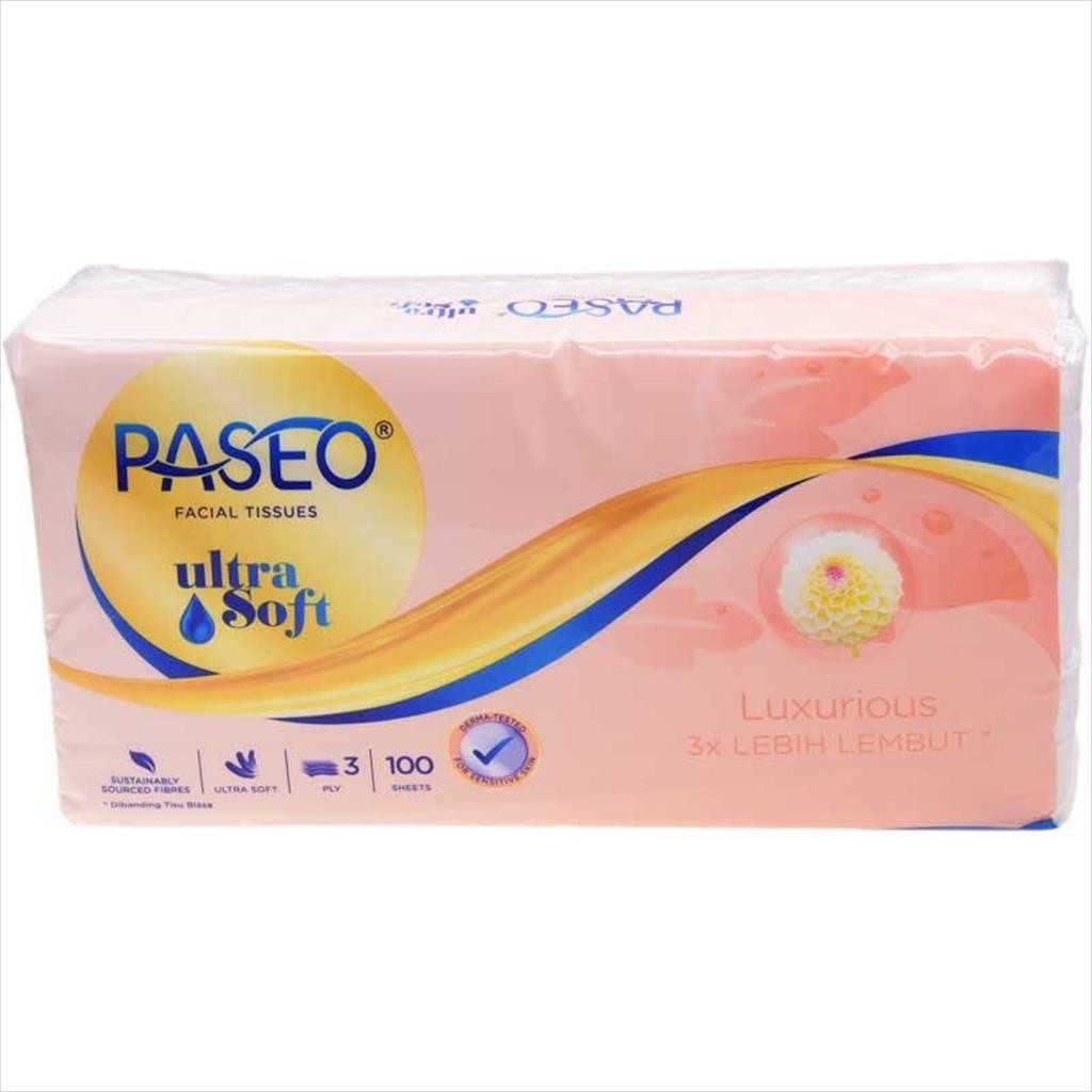 TISSUE PASEO BABY ULTRA SOFT 100 SHEETS 3 PLY TEBAL BAYI LEMBUT FACIAL TISU WAJAH PERLENGKAPAN PERAW