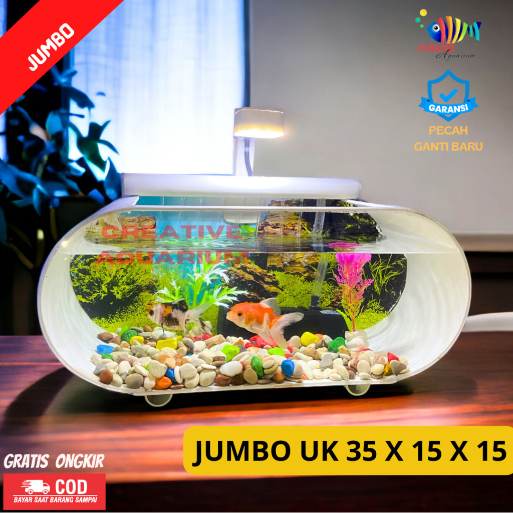 1 Set lengkap aquarium kaca akrilik ukuran Besar 35x15x15 lengkap dengan mesin oxygn dan filter ting