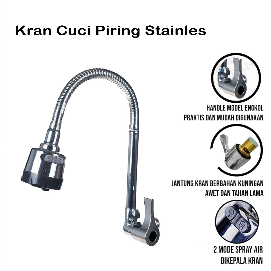 Kran Cuci Piring Stainles Keran Sink Tembok Dapur Wastafel Tanam
