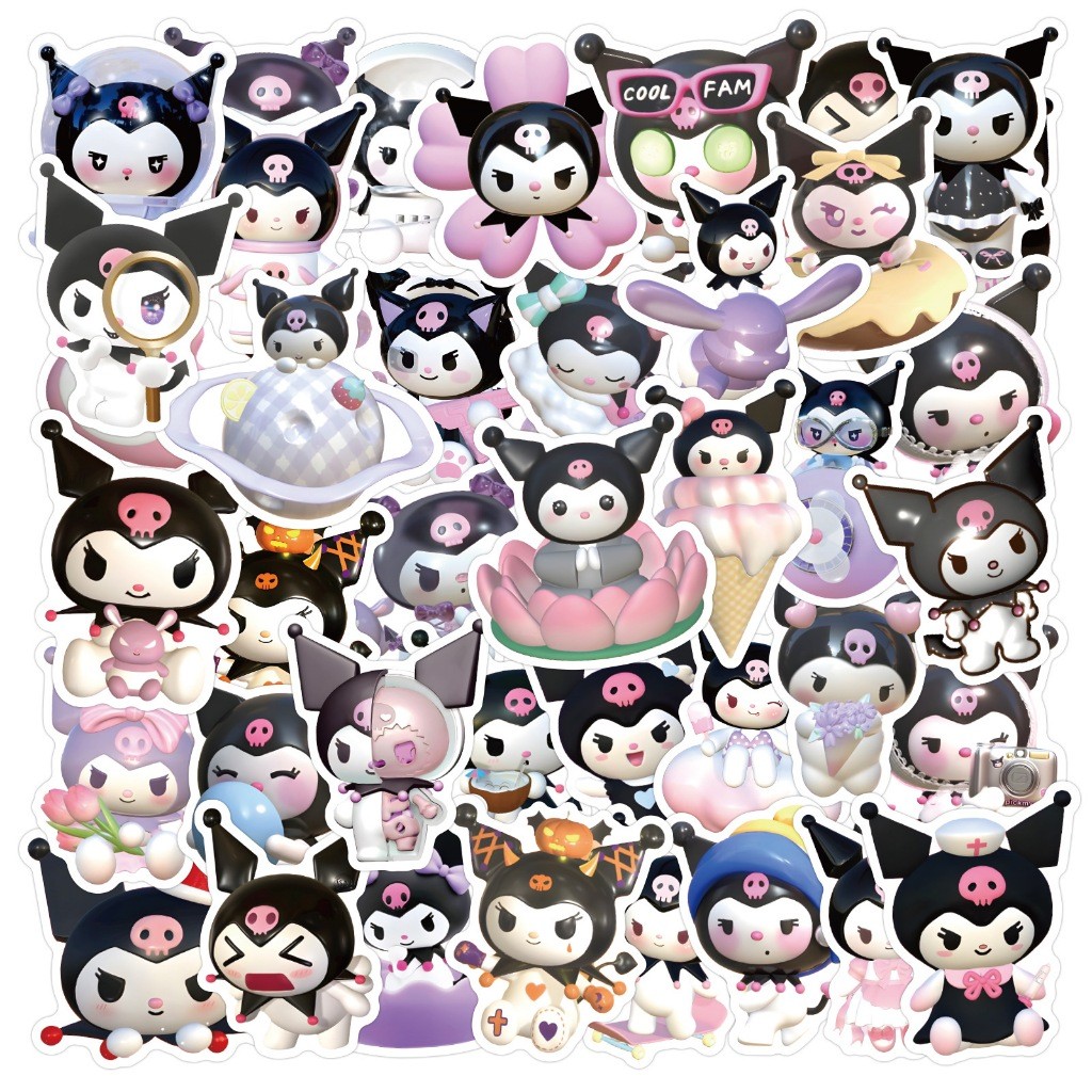 

[50 Pcs] Stiker Timbul Kuromi Lucu Vinyl Anti Air | Decal Buku, Gitar, Journal, Koper & Casing HP