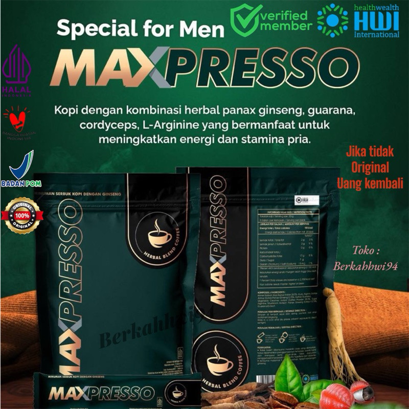 

Maxpresso Hwi ll Coffee Maxpresso isi 5 Saset Original 100% untuk Stamina Pria