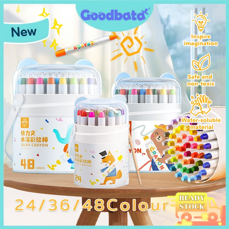 

[FREE BRUSH]24/36/48pcs Washable Crayon For Kids Non Dirty Non Toxic Painting Crayon Colouring