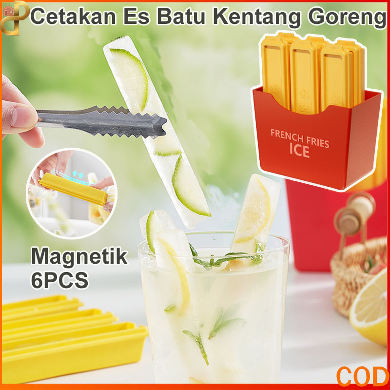Cetakan Es Batu Kentang Goreng 6pcs / Cetakan Pembuat Es Batu Panjang / Tempat Cetakan Es Batu Lucu