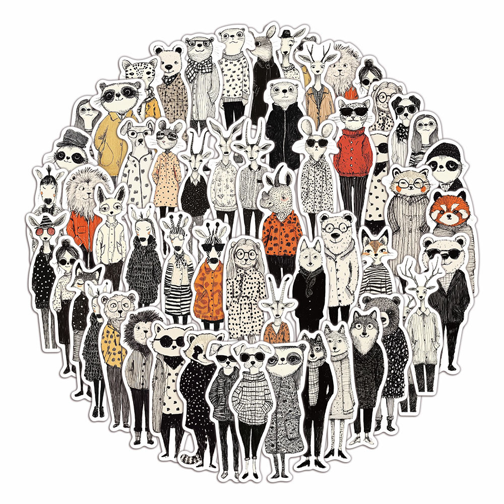 

50PCS Cartoon Retro Fashion Animal Stickers Creative Decoration Laptop Tablet Stationery Box Waterproof Stickers