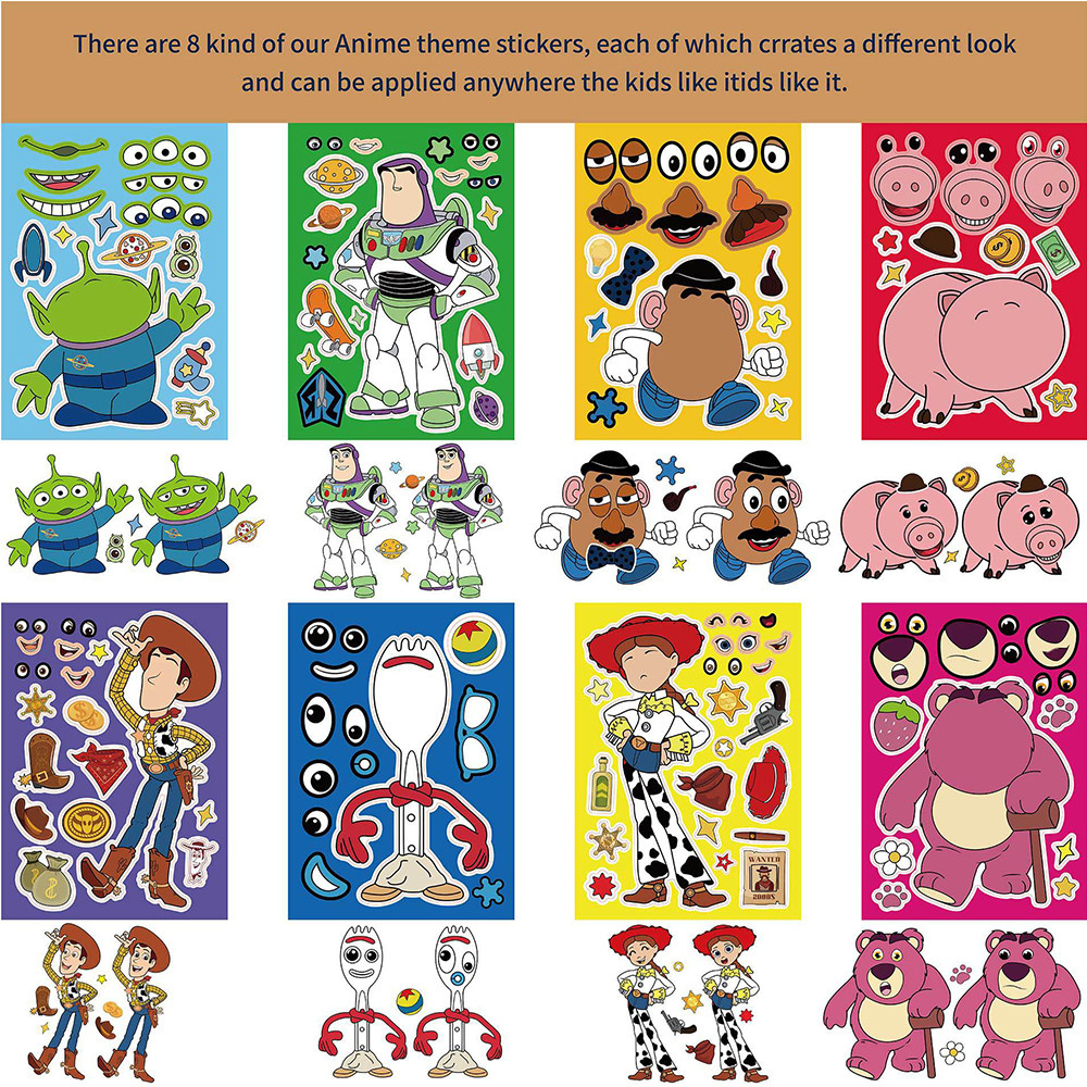 

8/16Sheets Disney Toy Story Children Puzzle Stickers Make-a-Face Funny Assemble Jigsaw Cartoon Educational Scrapbooking Sticker