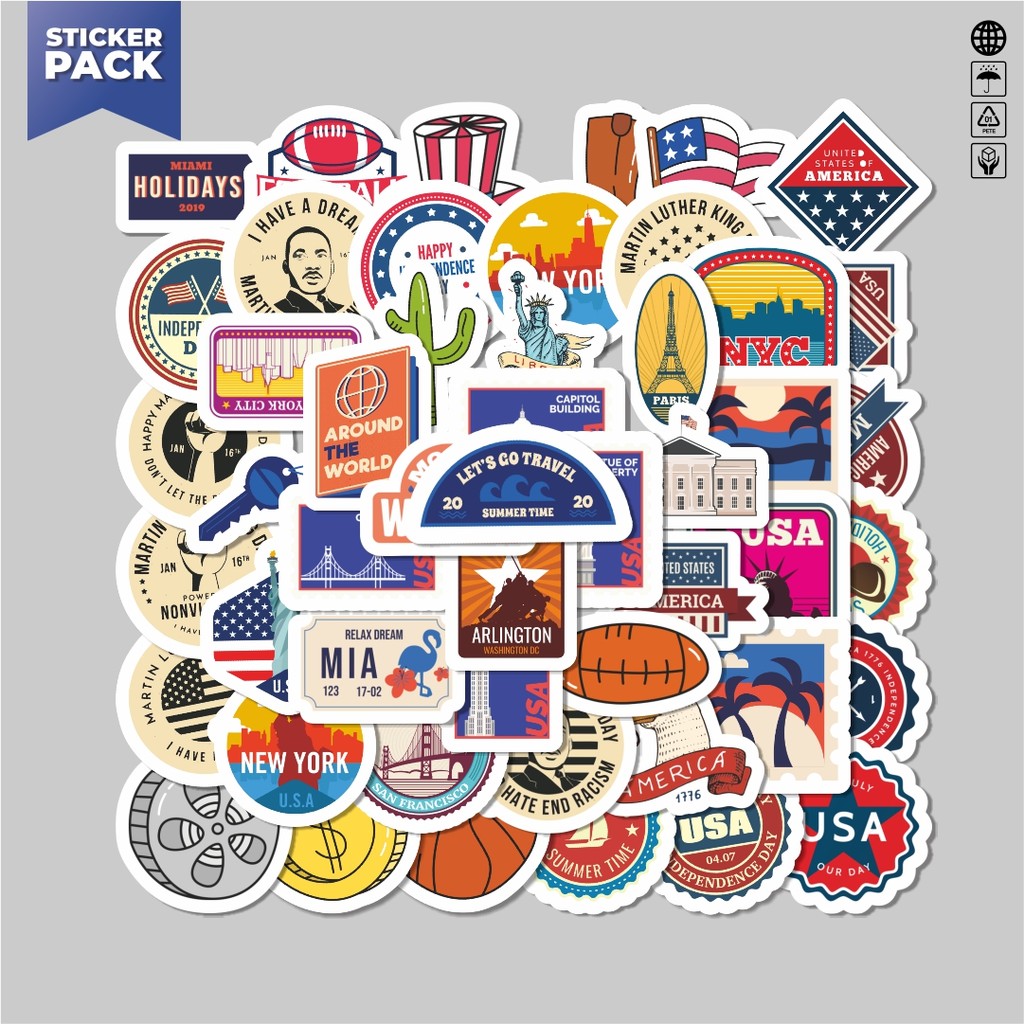 

[100PCS]Stiker Pack Sticker American Retro Sticker Aesthetic Vinyl Anti Air Dekorasi Sticker Laptop Buku Journal Koper Helm Casing HP Gitar Helm Skateboard
