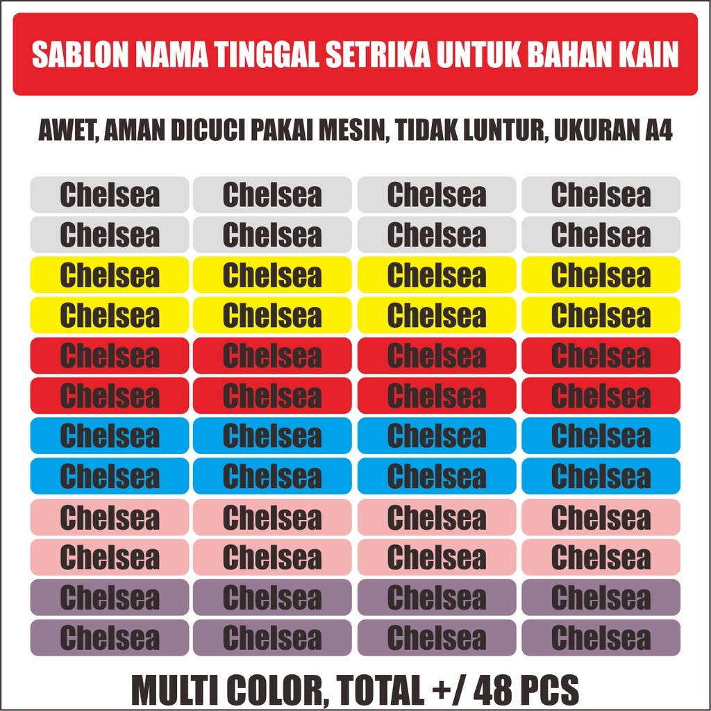 

BA076 Sticker Kain Custom Nama tinggal tempel pakai Setrika Isi Kurang Lebih 48 Pcs