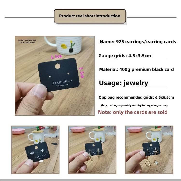 

Korean Style Earring Accessories Wholesale Card Paper In Stock Black Card Hanging Tag Jewelry Packaging Necklace Headwear Card