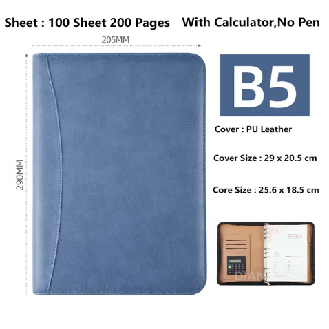 

A6/A5/B5 Manager Folder Padfolio Diary Notebook and Journal Calculator Binder Spiral Note Book Business Zipper Bag Line Handbook