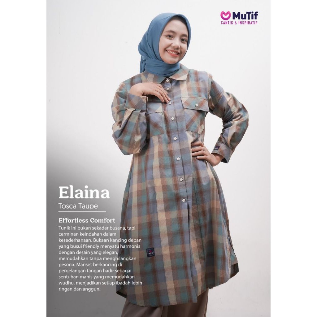 Mutif Long Tunik Kekinian Elaina Tosca Taupe | Long Tunik Motif  Kotak Kotak