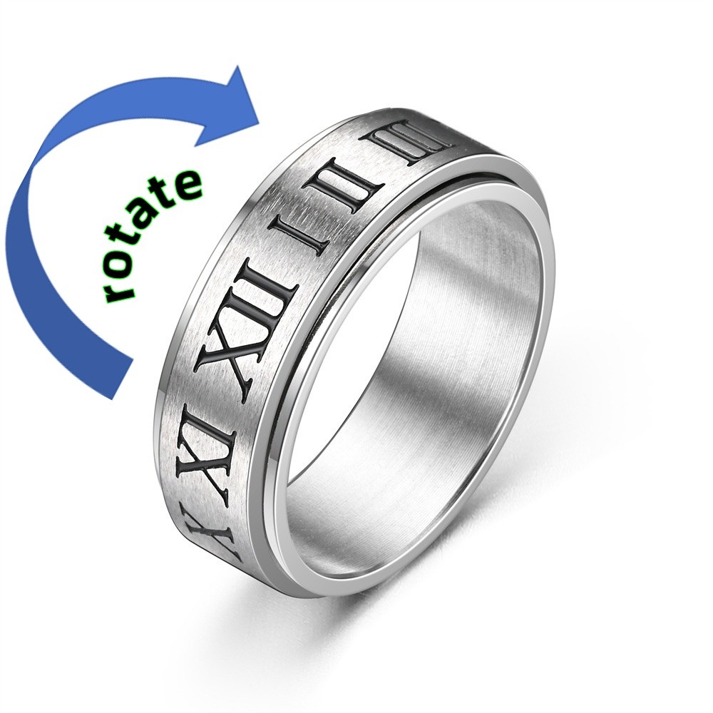 

Hot Selling New Stainless Steel 8MM Niche Stress-reducing And Anti-anxiety Casting Roman Numeral Rotatable Ring Dropshipping