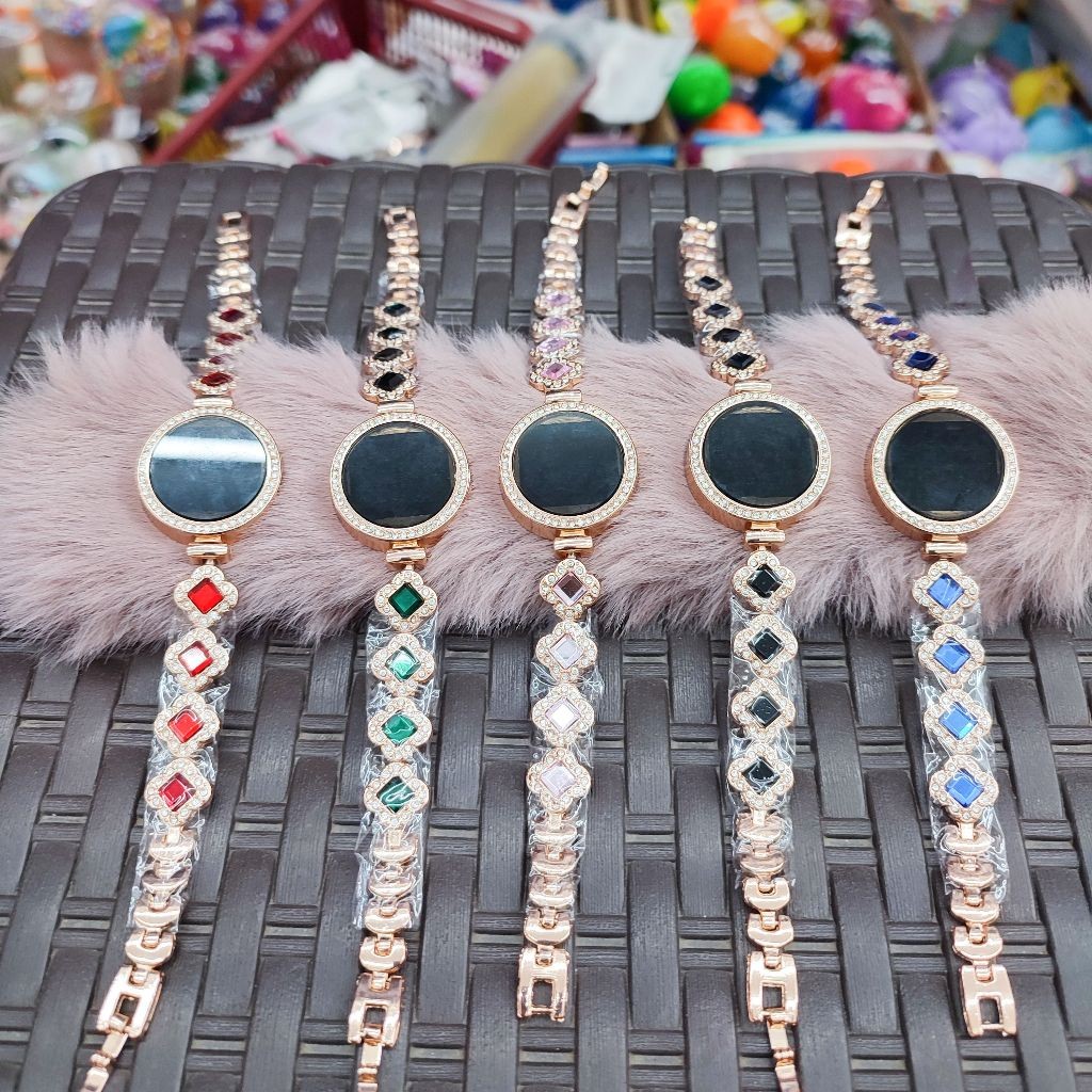 BJY0033 Jam Tangan LED Touch Watch Bulat Permata / Jam Tangan Digital Cantik Elegan