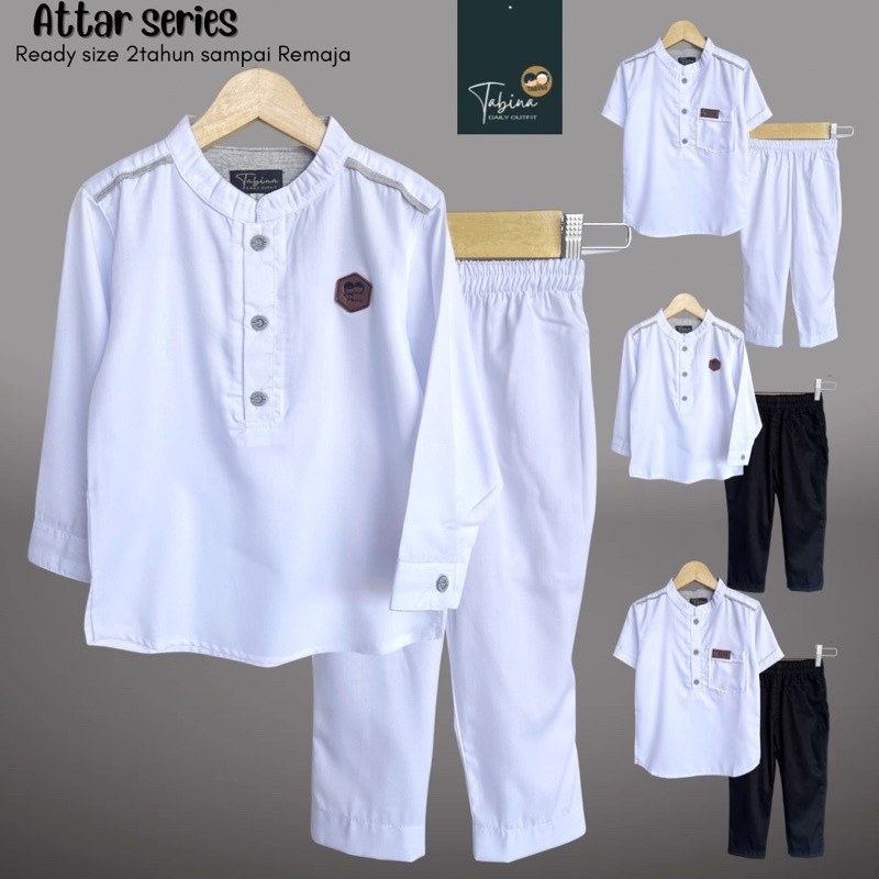 Setelan Kurta Koko Putih Anak Laki Laki Set Attar Katun Toyobo usia 2 hingga 14 tahun max BB 50 kg