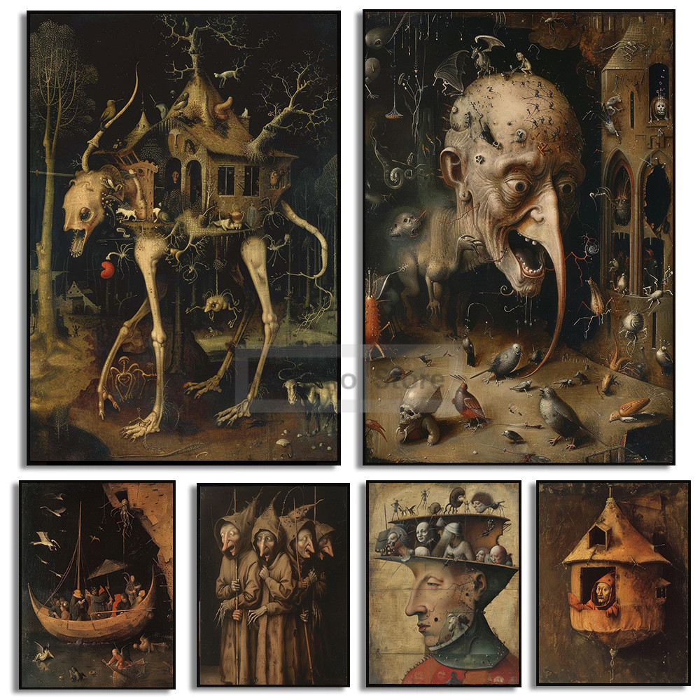 

Hieronymus Bosch Art Poster Surreal Medieval Imaginative Scene Prints Canvas Painting Wall Art Pictures Home Room Abstract Decor