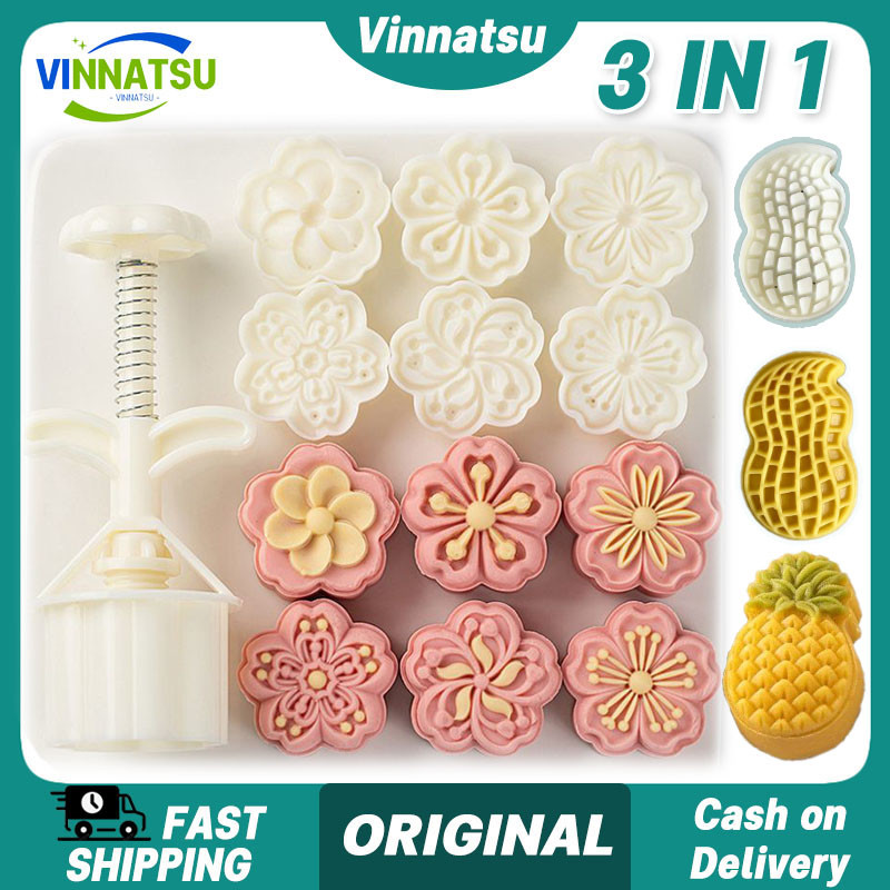 Vinnatsu 3 in 1 Cetakan Kue Bulan Kue /Cetakan Kue Bulan Berbentuk Bunga Bunga Matahari Cetakan Kue 