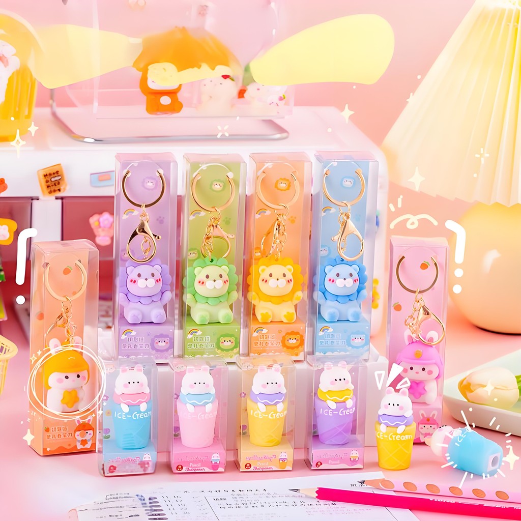 

Colorful Silicone Pencil Sharpeners, Adorable Cartoon Eraser Keychain Set for Back to School, Children’s Stationery Gift